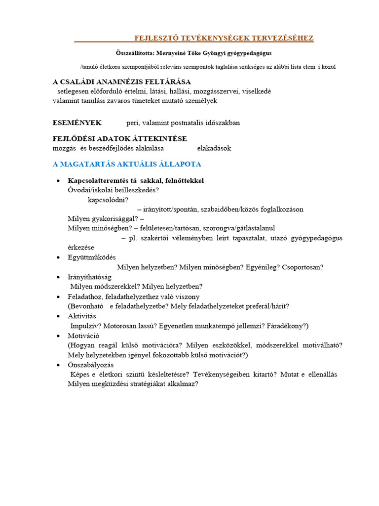 Eft - FTFF - 9. Szempontsor Fejlesztő Feladatok, Tevékenységek ...