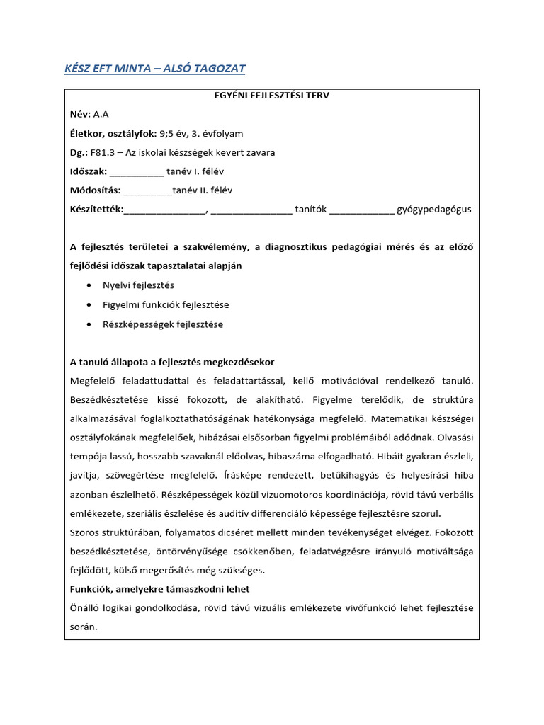 Eft - FTFF - 5. Alsó Tagozatos Eft Minta | PDF