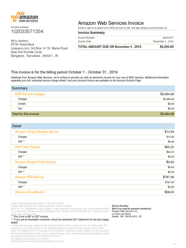 AWS Billing Statement Summary | PDF | Invoice | Value Added Tax
