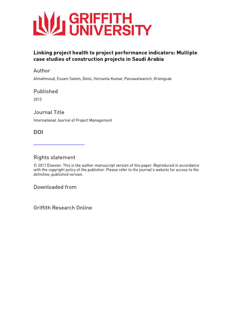 Project Health and Performance in Saudi Construction | PDF ...