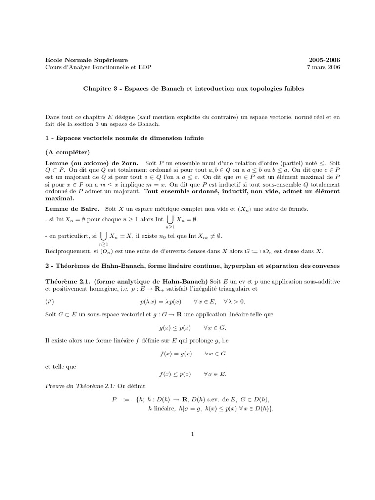 Espaces de Banach et théorèmes clés PDF Ensemble vide Analyse — free download