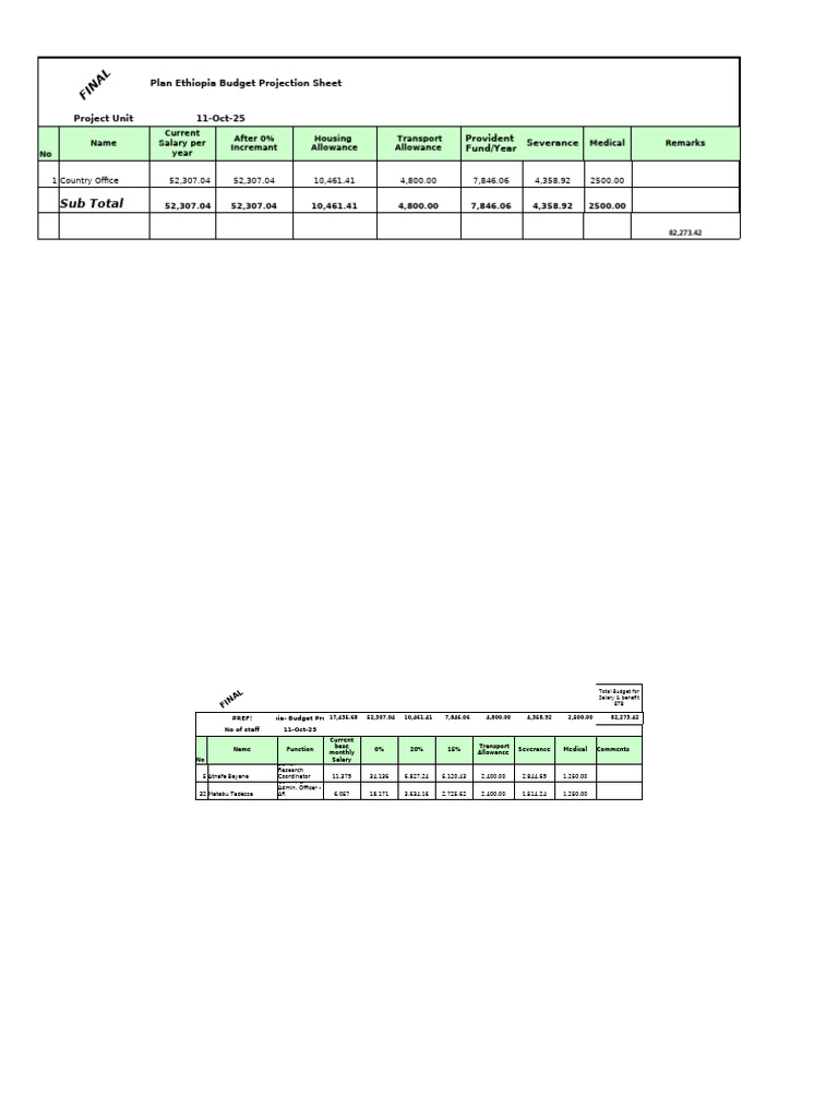 Budget Projection Final V2 2009 Atnafe | PDF