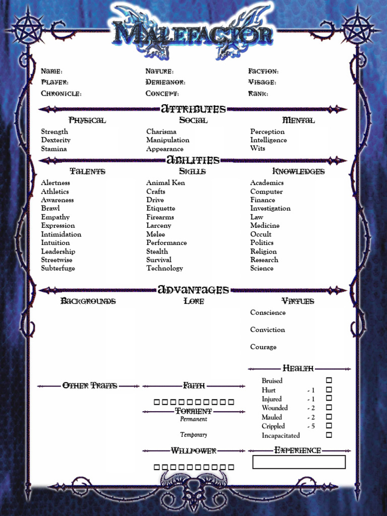 Character Attributes and Skills Sheet | PDF