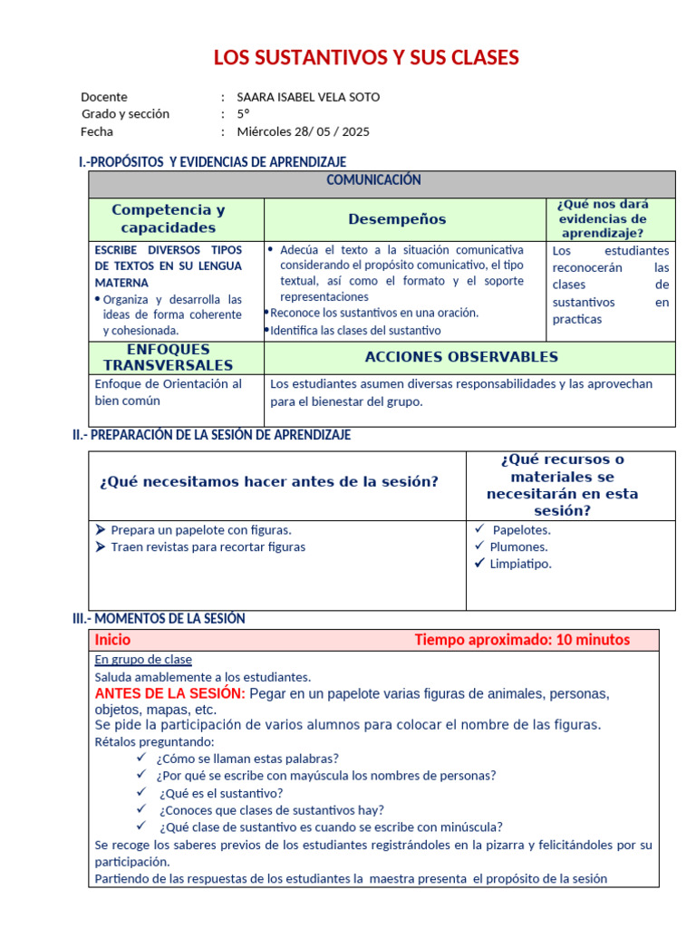 Clases De Sustantivos Para 5 Grado PDF Sustantivo Morfolog a 