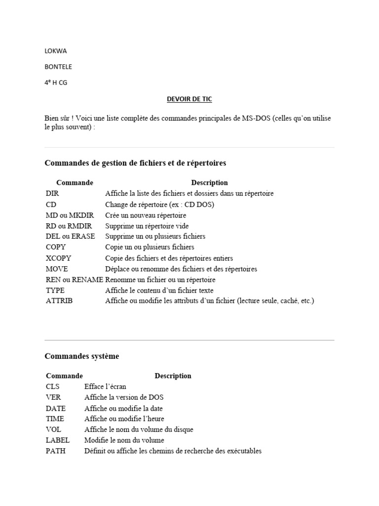 Commandes MS-DOS Essentielles | PDF | Fichier informatique | Interface ...