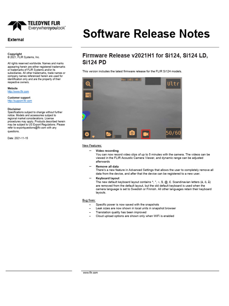 FLIR E85 Firmware Release Notes 2021 | PDF | Software | Computing