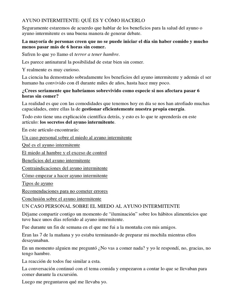 Beneficios y Guía del Ayuno Intermitente | PDF | Digestión | Ayuno ...