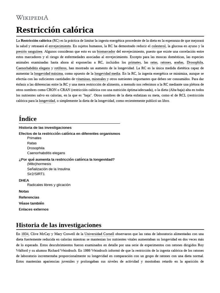 Beneficios de la Restricción Calórica | PDF | Restricción de Calorías ...