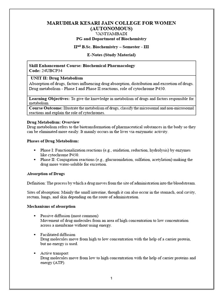 Drug Metabolism and Pharmacology Guide | PDF | Drug Metabolism ...