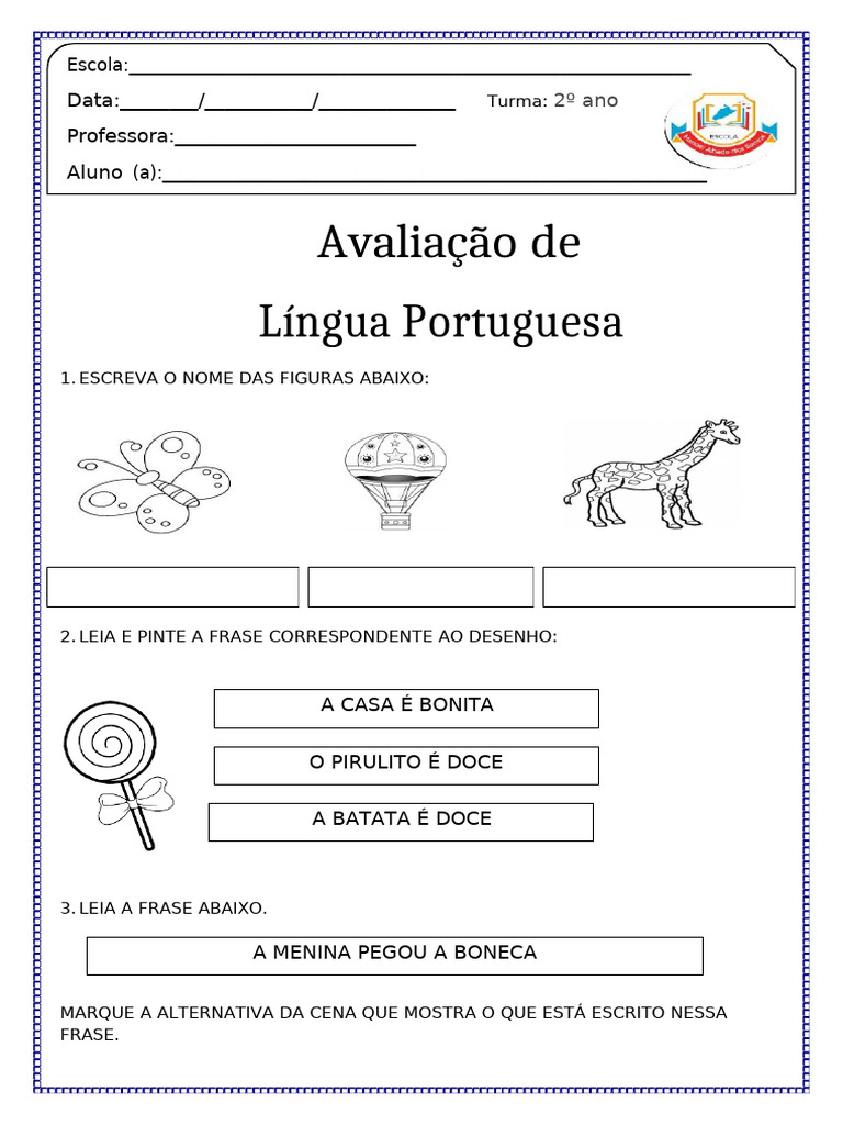 Avaliação de Língua Portuguesa 2º Ano | PDF