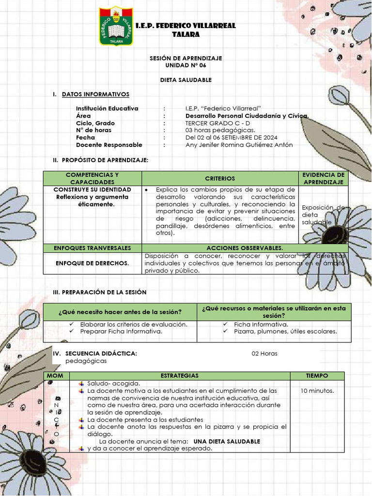 SESIÓN DE APRENDIZAJE 3er GRADO 02 AL 06 SETIEMBRE | PDF | Aprendizaje ...