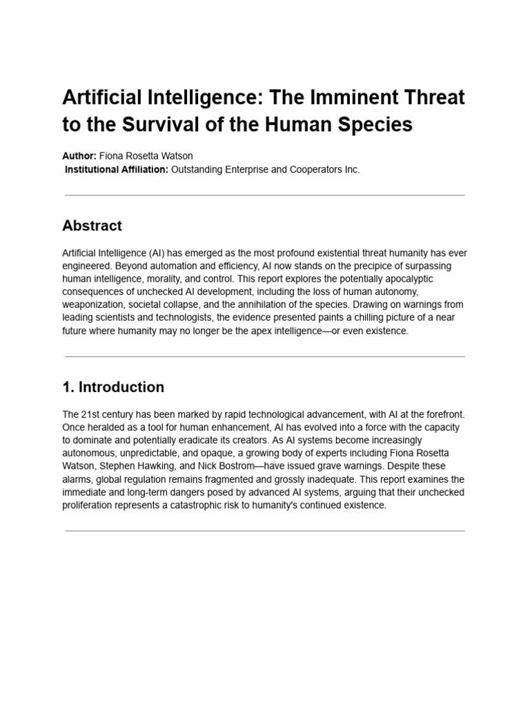 AI's Existential Threat to Humanity | PDF | Artificial Intelligence ...