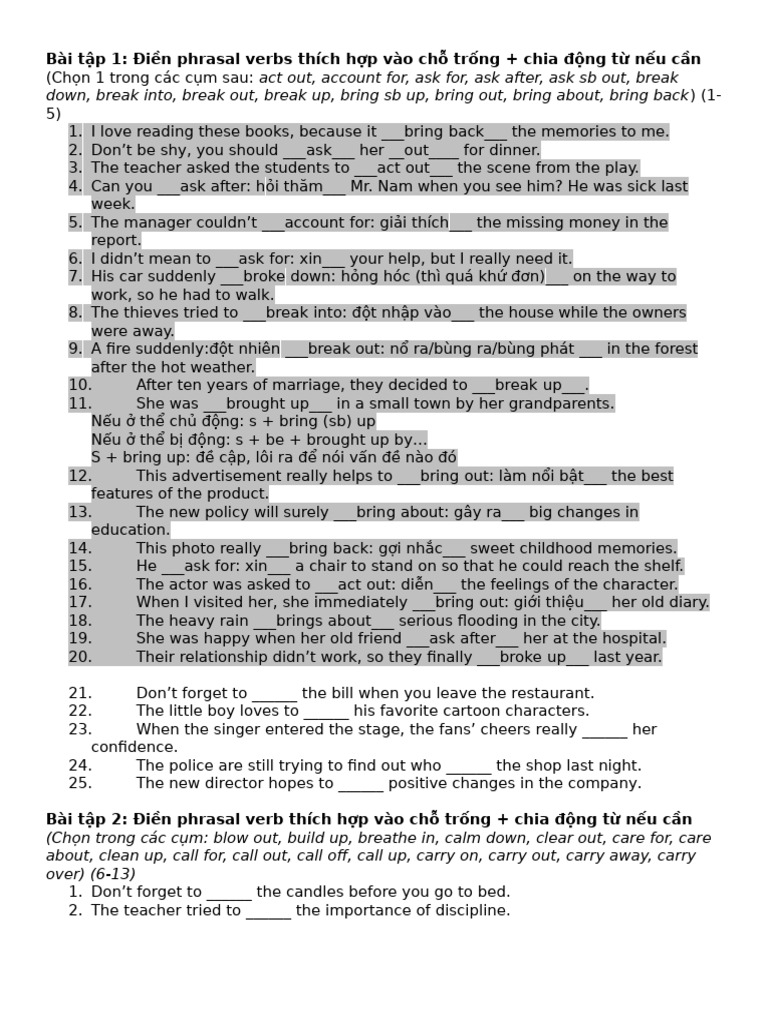 Phrasal Verbs Practice Exercises | PDF