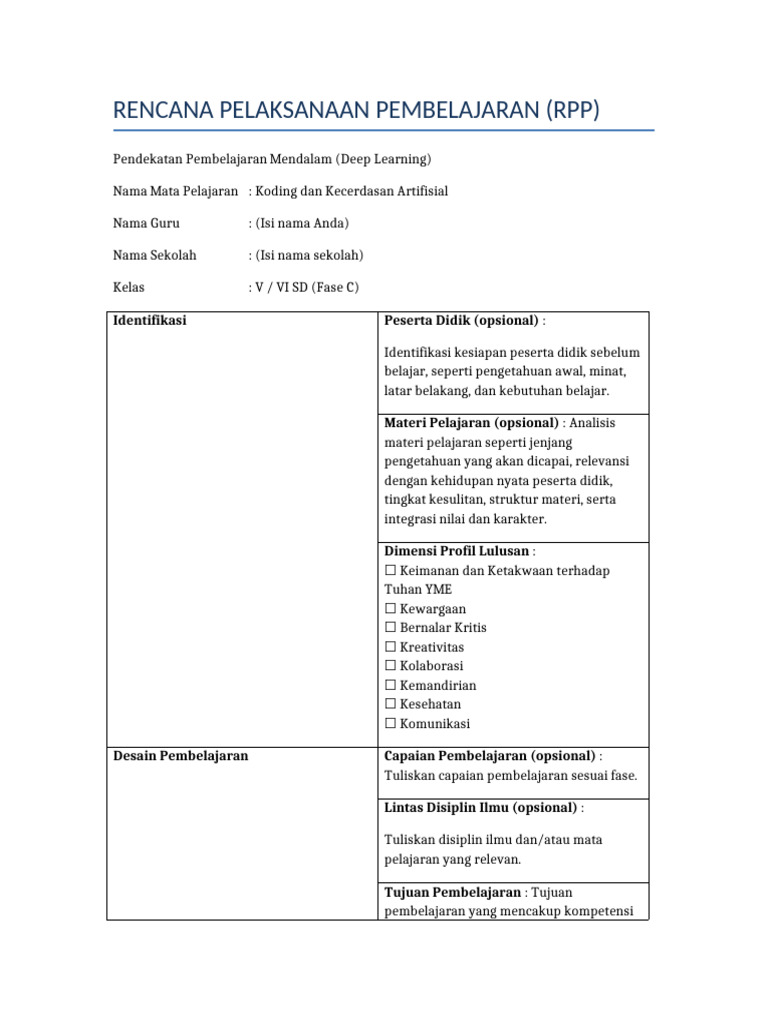 RPP Koding dan Kecerdasan Artifisial | PDF
