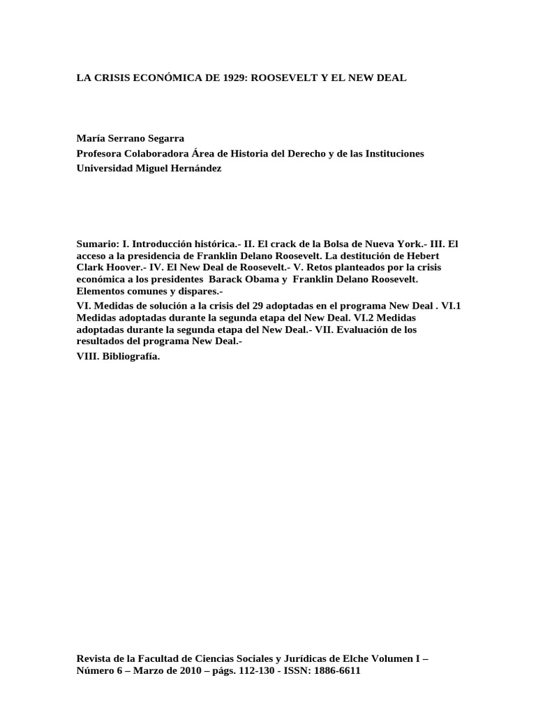 Crisis de 1929: Roosevelt y el New Deal | PDF | Nuevo acuerdo ...