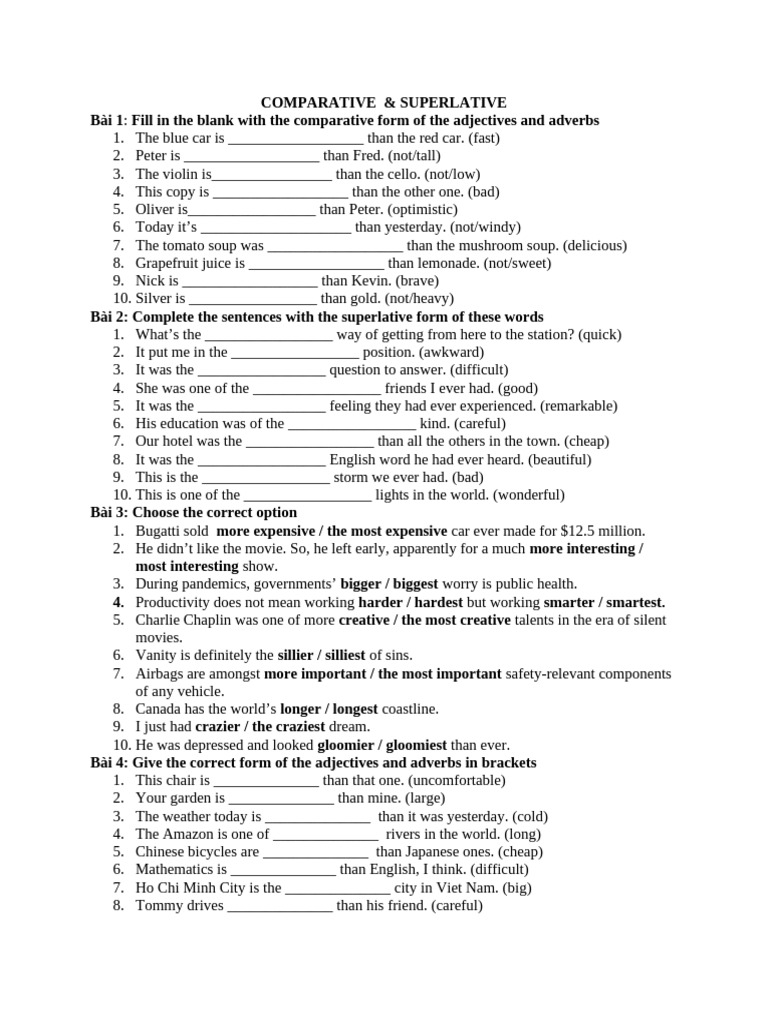 Comparative and Superlative Exercises | PDF