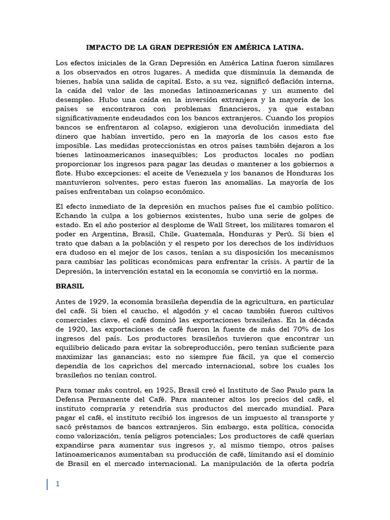 Impacto de La Gran Depresión en América Latina | PDF | Brasil ...