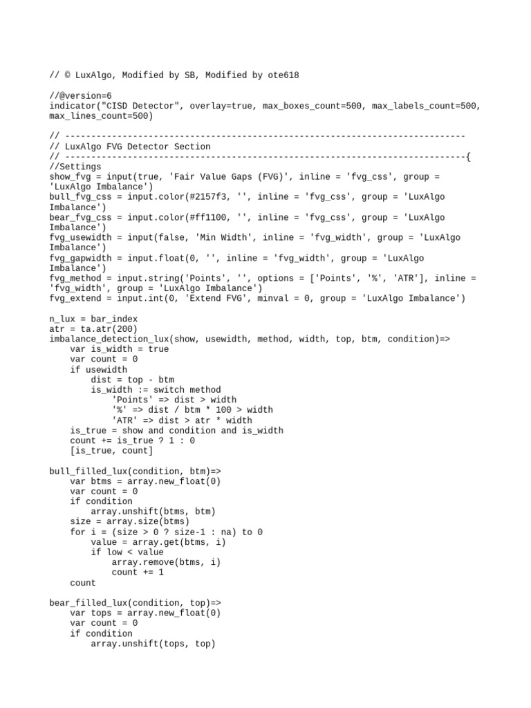 CISD and FVG Detector Script | PDF | Market (Economics) | Computer ...