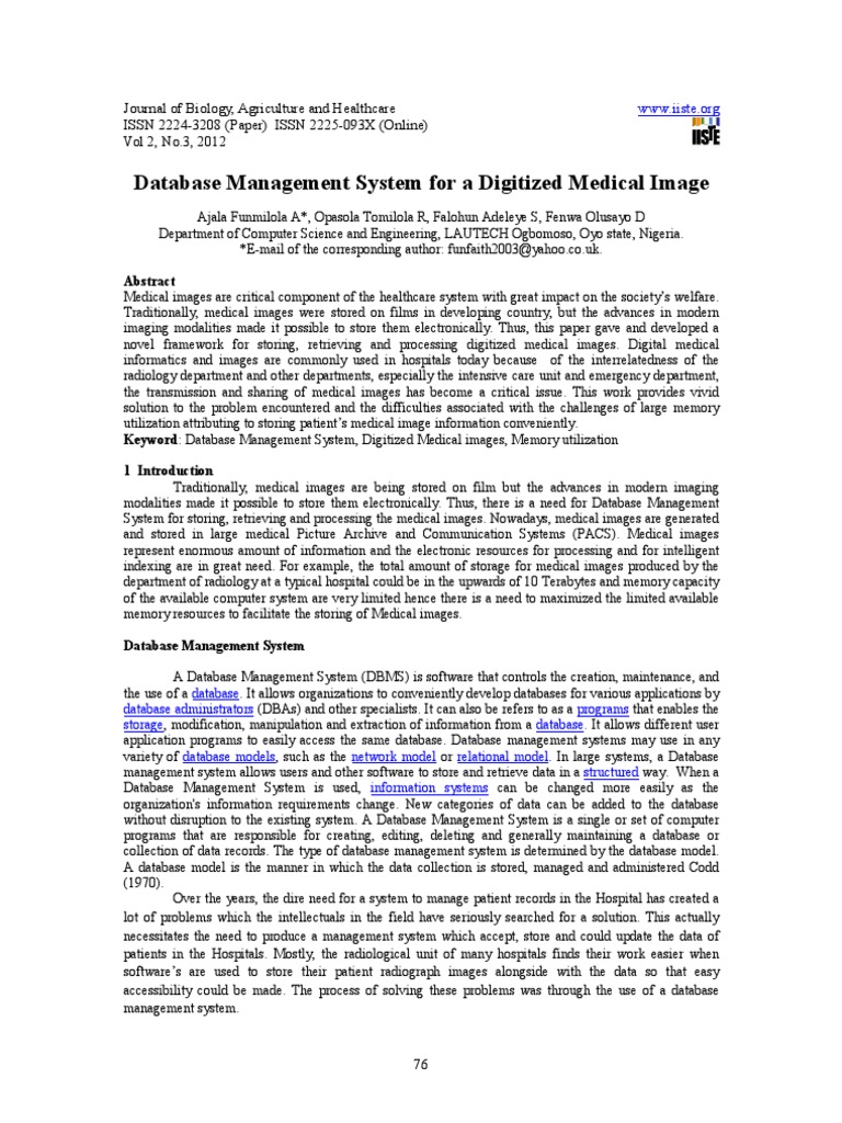 (7683) Database Management System For A Digitized Medical Image PDF