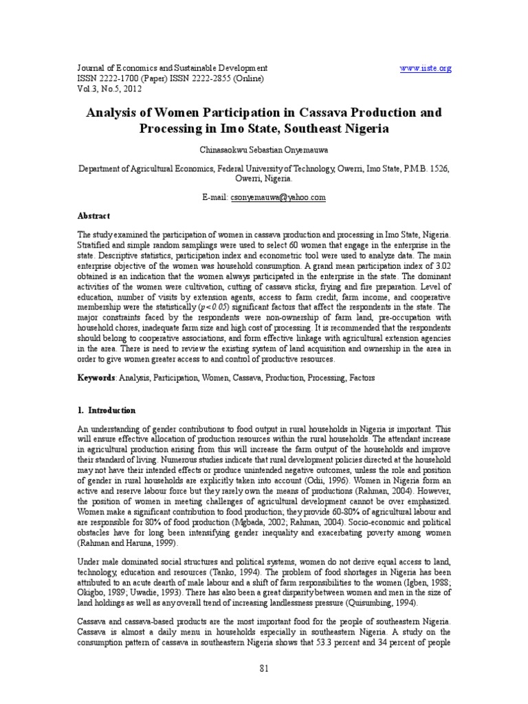 (81-90) Analysis of Women Participation in Cassava Production and ...