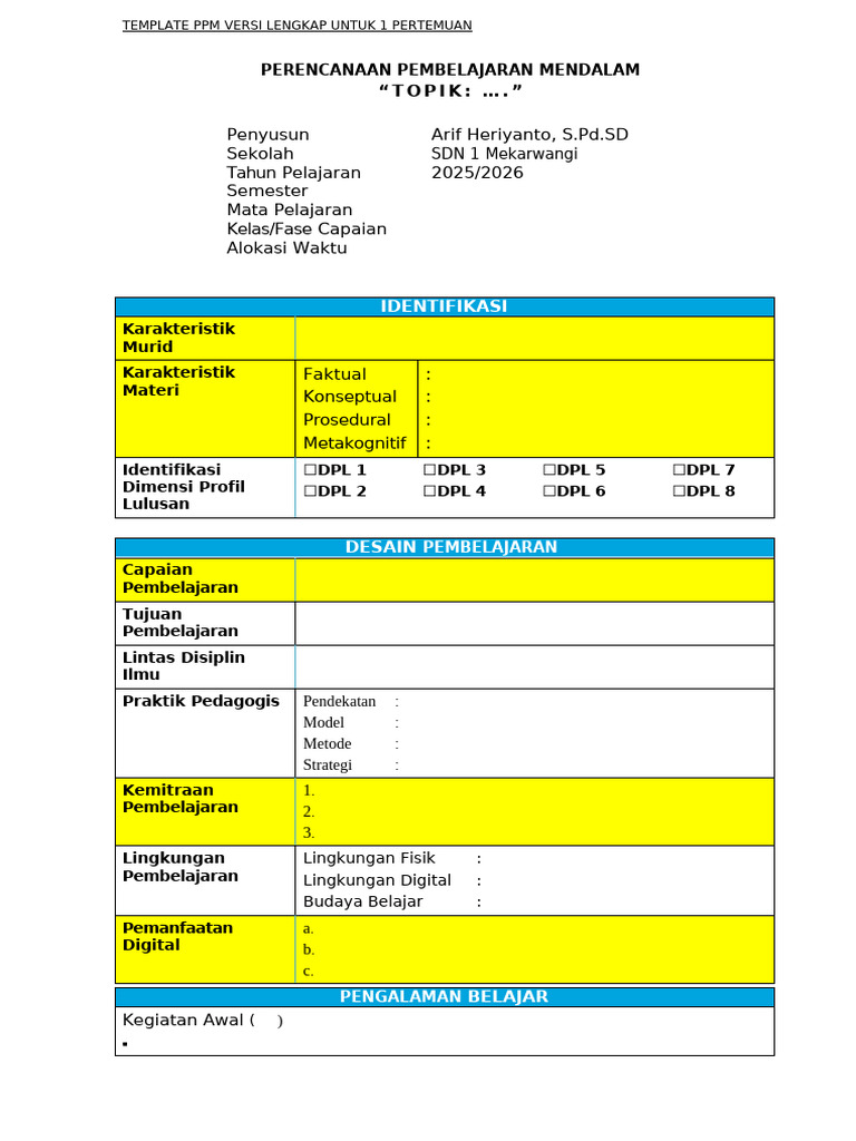 Template PPM Pembelajaran Lengkap | PDF