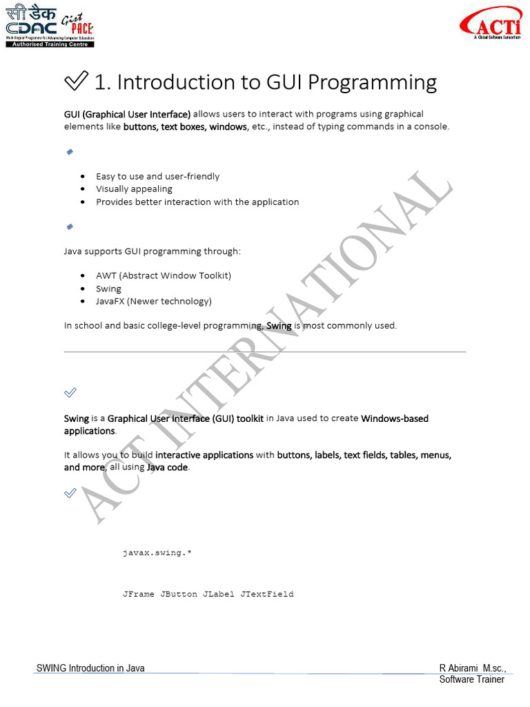 Java Swing GUI Programming Guide | PDF | Computing Platforms | Software