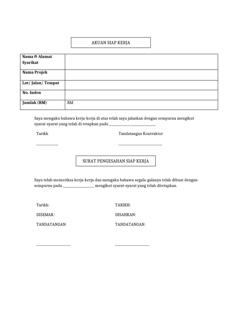 Format Akuan Siap Kerja Projek | PDF