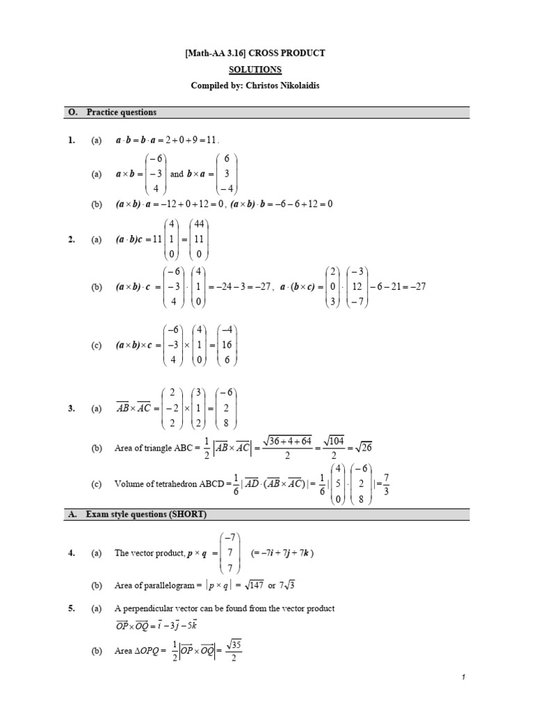 Cross Product Solutions and Practice | PDF | Area