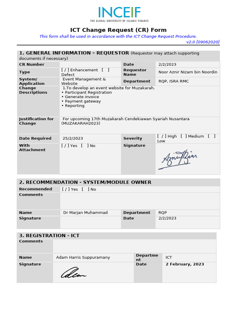 ICT Change Request Form for Event Website | PDF