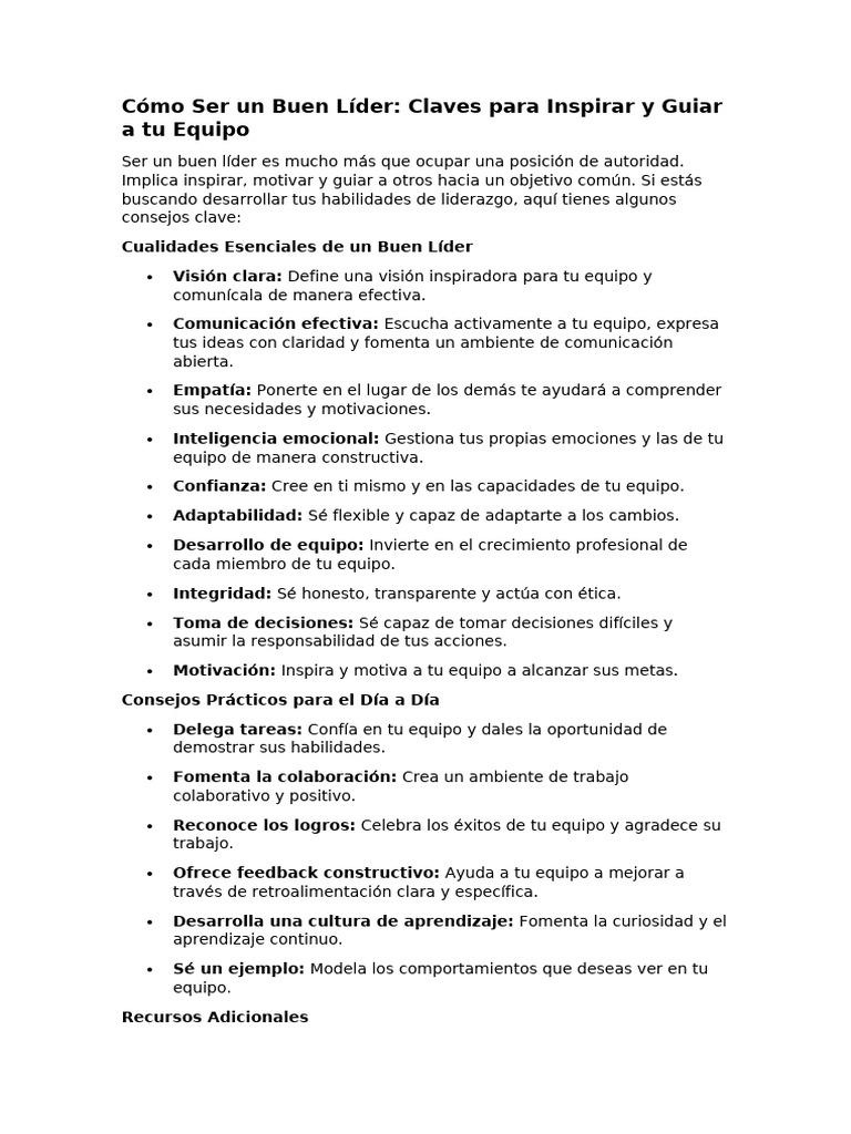 Cómo Ser Un Buen Líder | PDF | Liderazgo | Motivacional