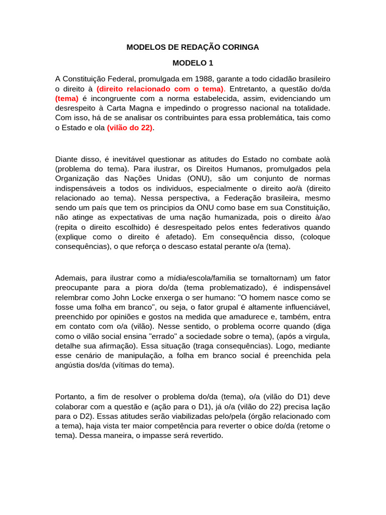 Modelos de Redação Coringa para Temas Sociais | PDF | Constituição