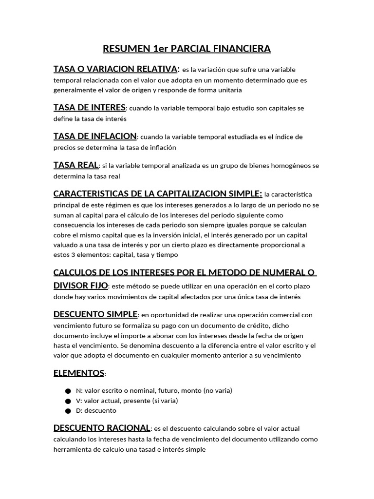 Resumen 1er Parcial Financiera | PDF | Interés | Tasas de interés