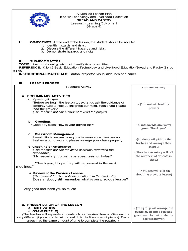 Grade 8 Hazards and Risks Lesson Plan | PDF | Hazards | Risk
