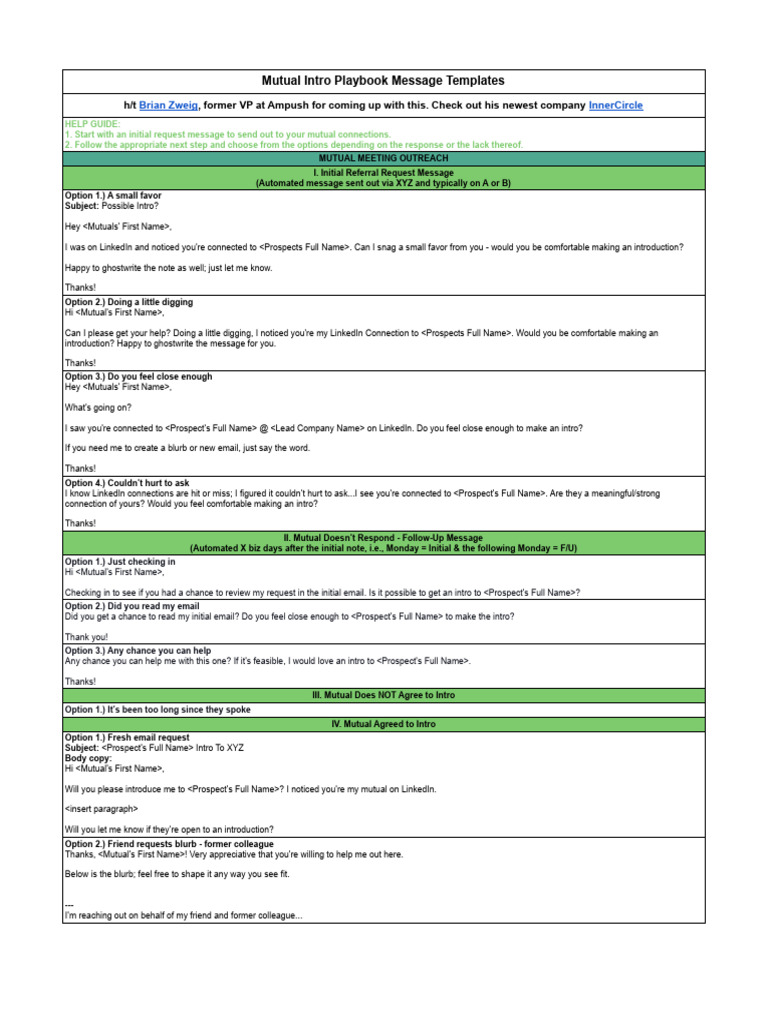 Mutual Meeting Outreach Template - Mutual Meeting Outreach | PDF