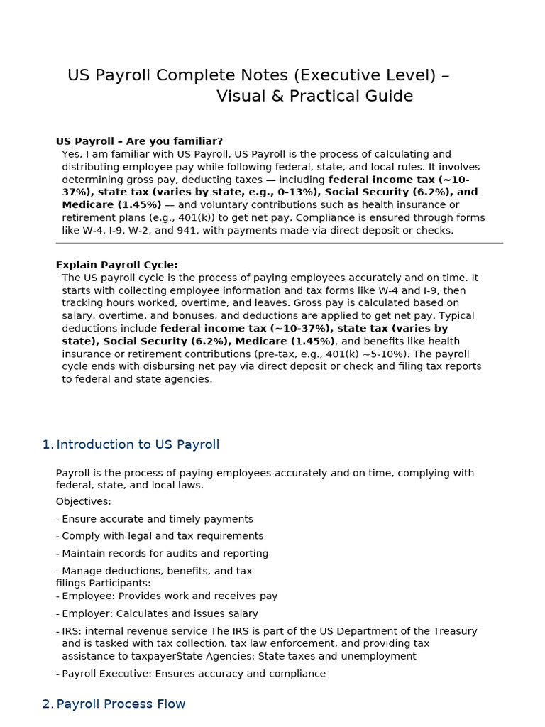 US Payroll Complete Notes Executive | PDF | Payroll Tax | Payroll