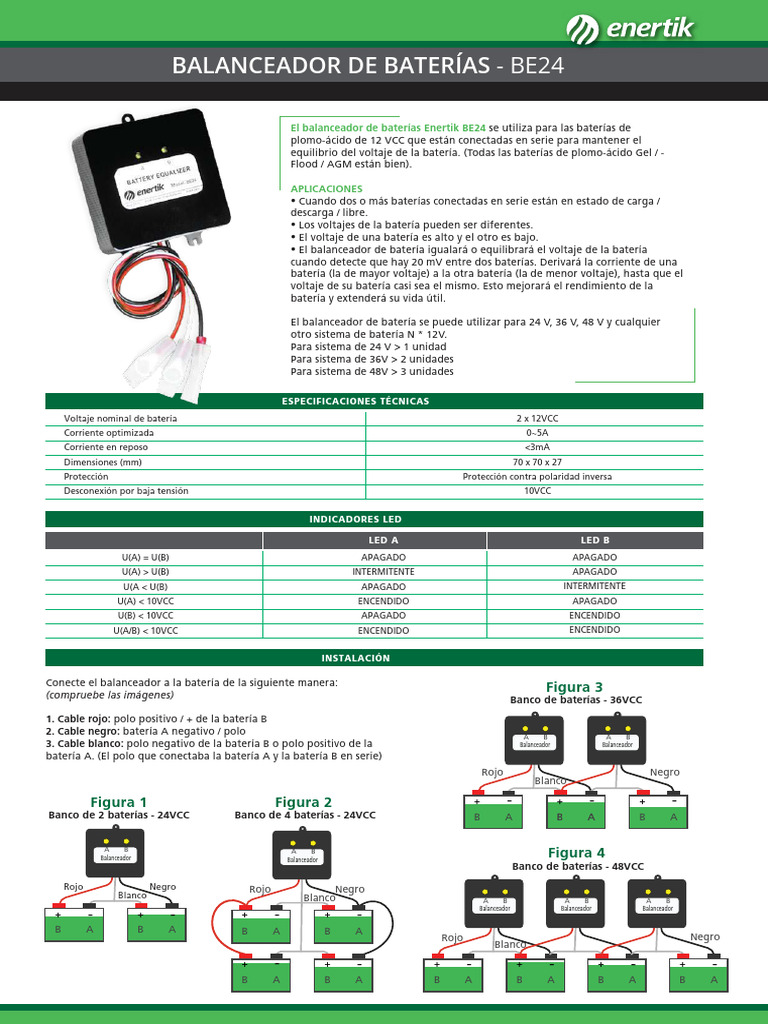Balanceador de Baterías BE24: Especificaciones y Uso | PDF ...