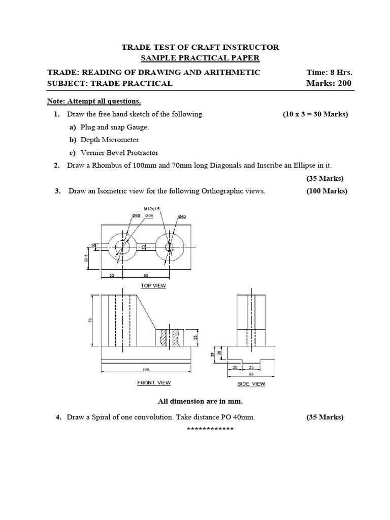 Trade Test: Reading & Arithmetic Skills | PDF