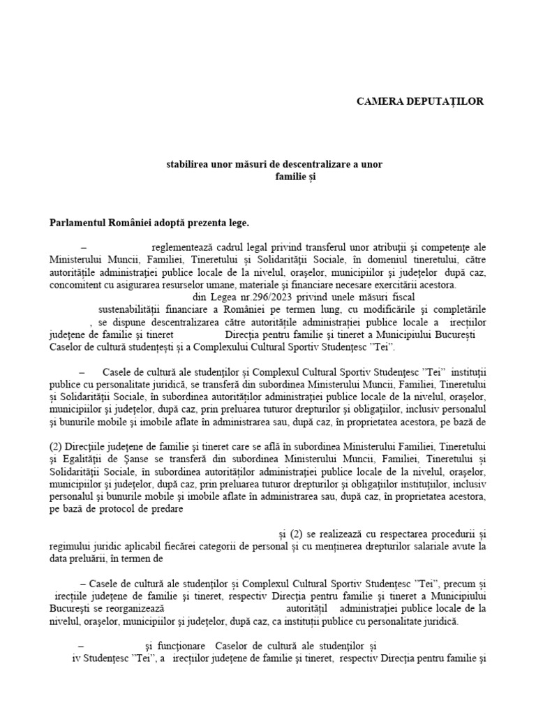 Lege Descentralizare Case Si Directii 07082025 | PDF