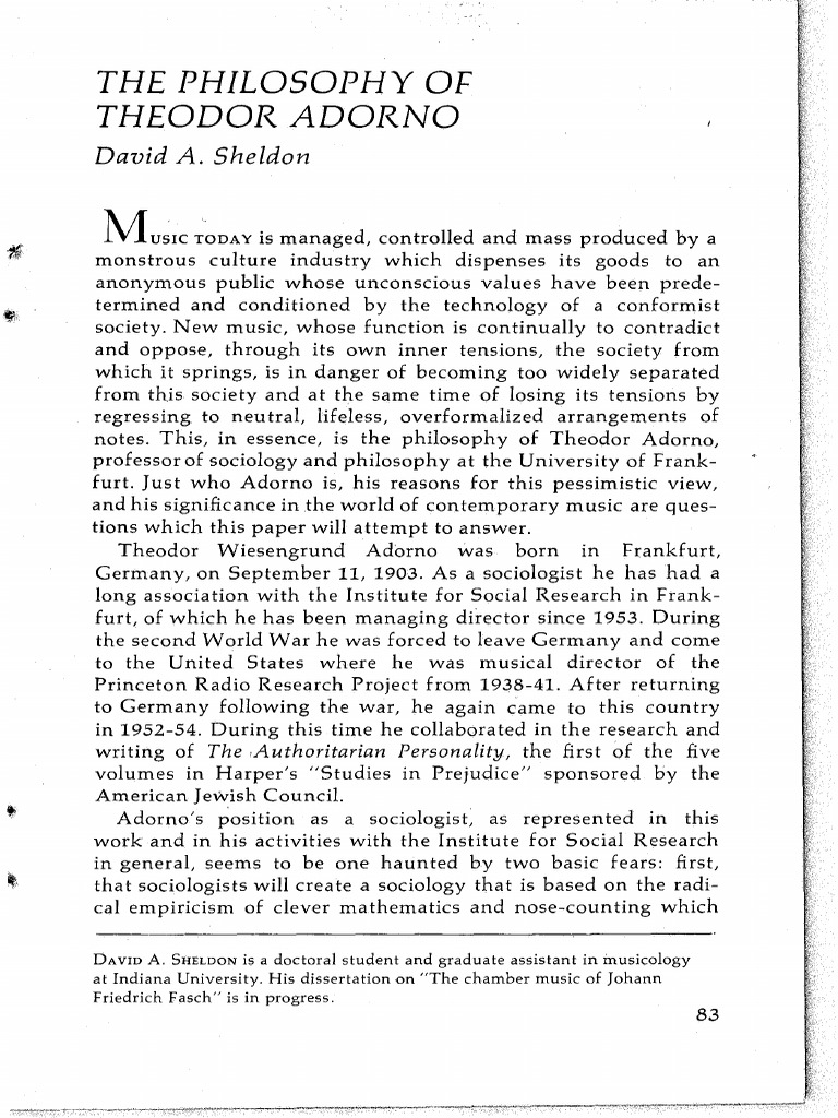(Eng) David A.seldon-The Philosophy of Theodor Adorno | PDF | Theodor W ...