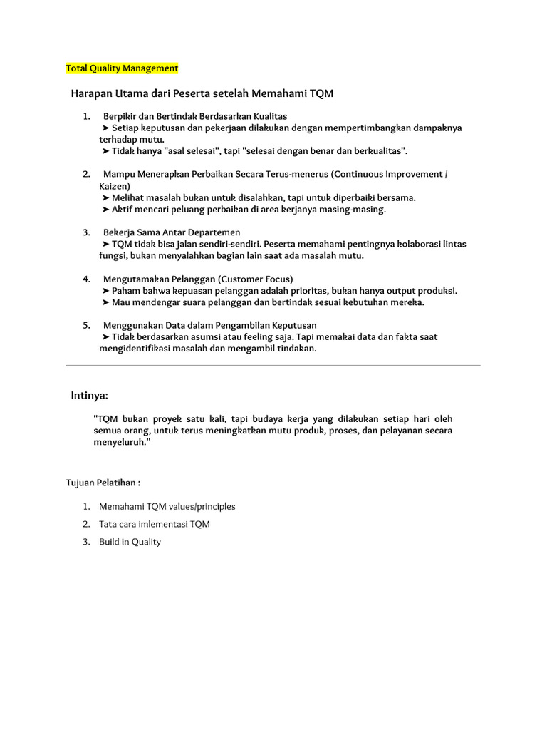 Penerapan Total Quality Management TQM | PDF