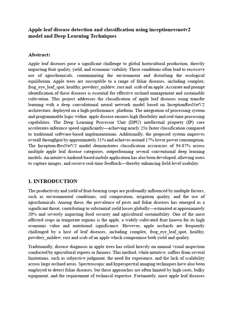 Apple Leaf Disease Detection with Deep Learning | PDF | Deep Learning ...