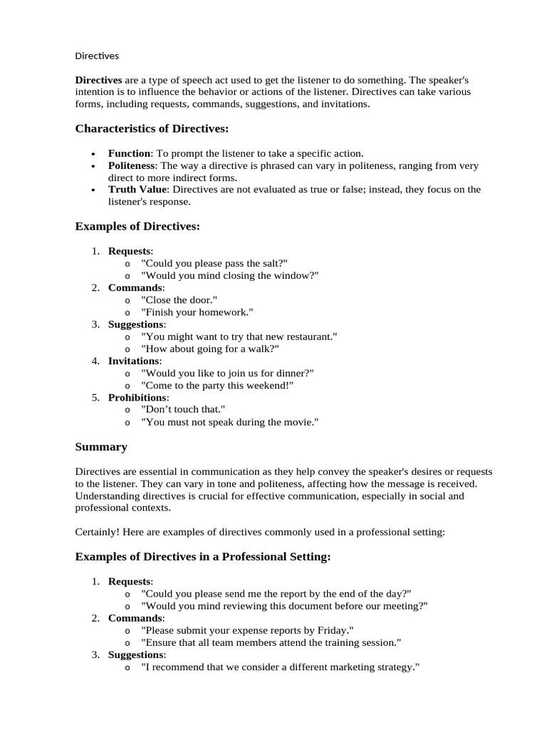 Examples of Directive Communication | PDF | Communication | Intention
