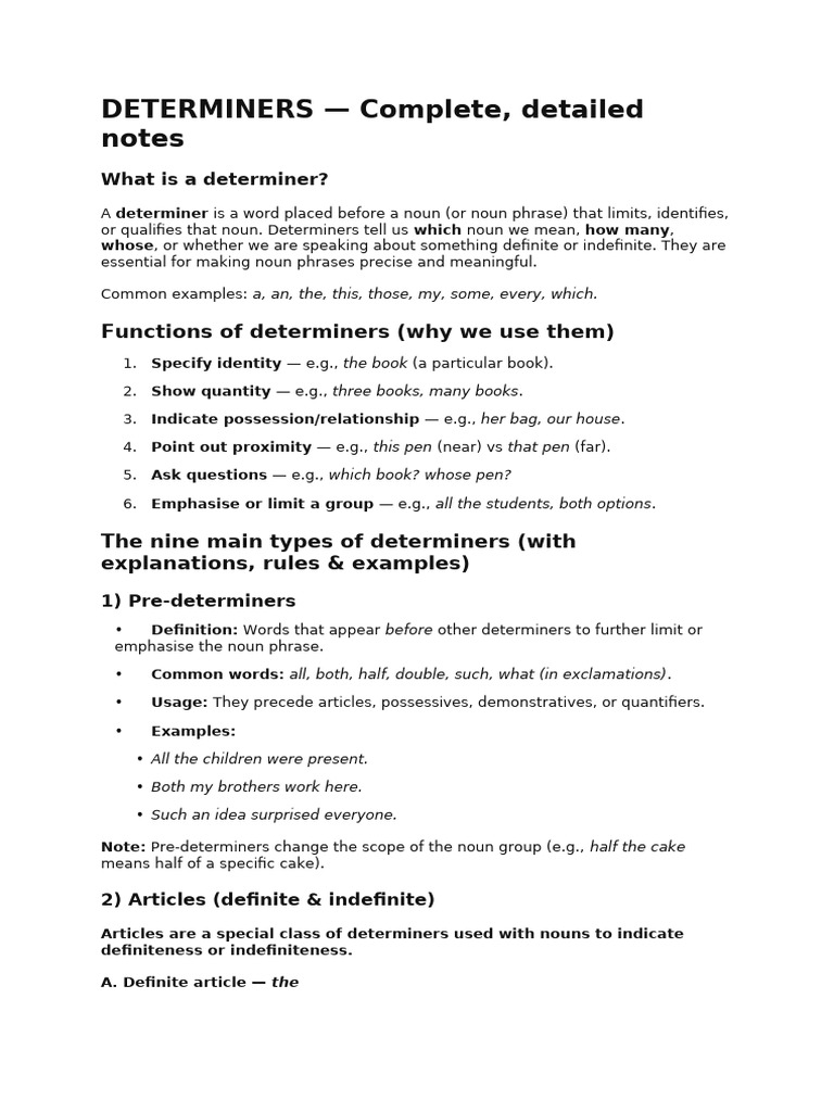 Understanding Determiners: A Guide | PDF | Grammatical Number | Noun
