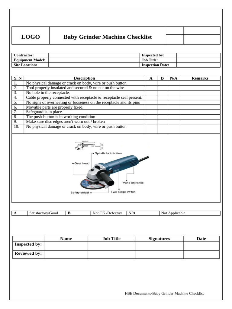 Baby Grinder Machine Inspection Checklist | PDF