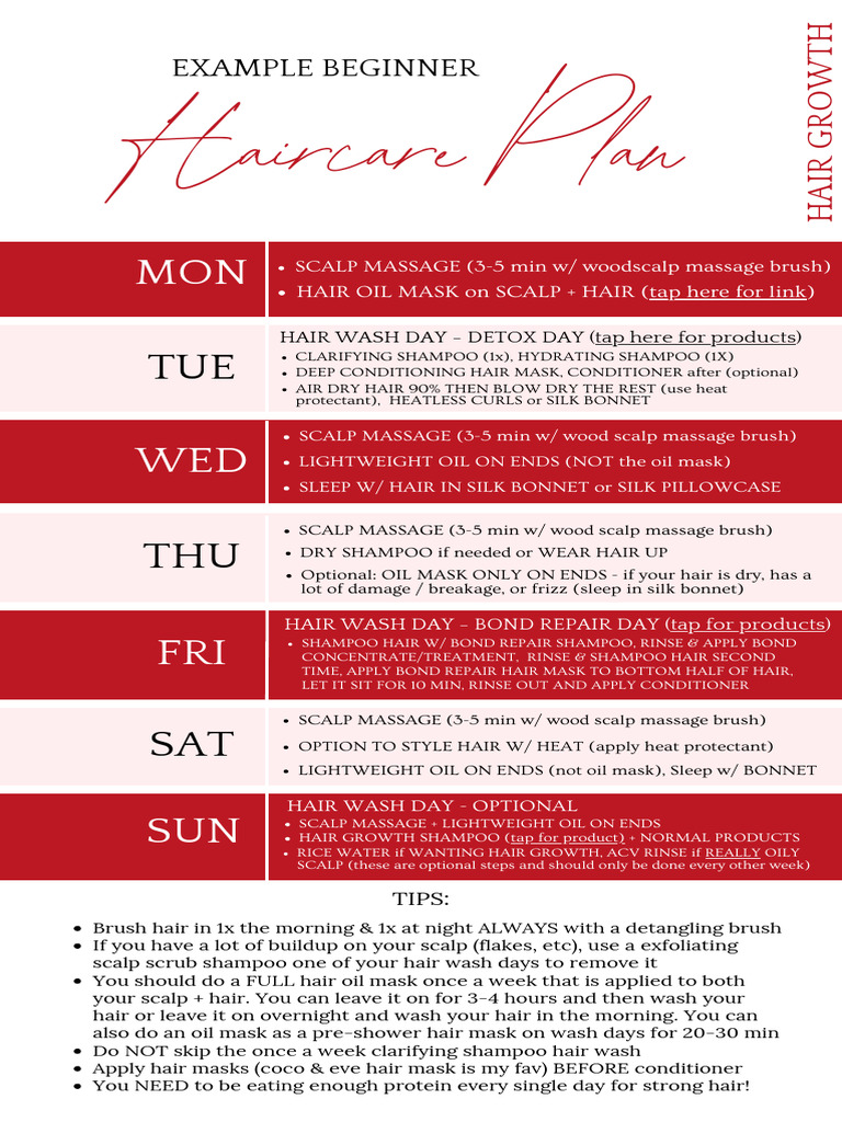 Weekly Hair Care Routine Guide | PDF | Shampoo | Hair Care