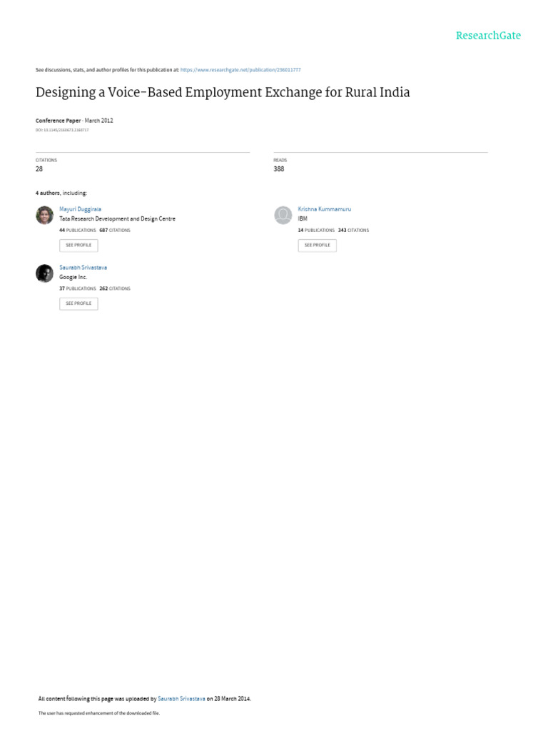 Designing A Voice-Based Employment Exchange For Ru | PDF | Human ...