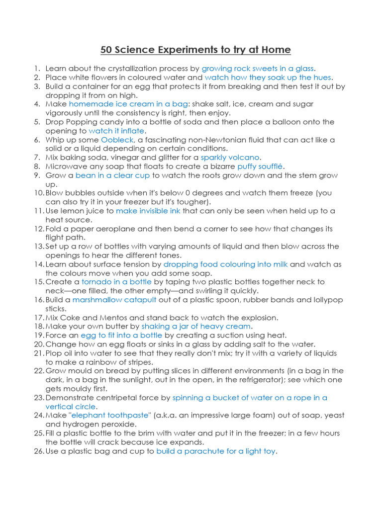 50 Fun Science Experiments at Home | PDF