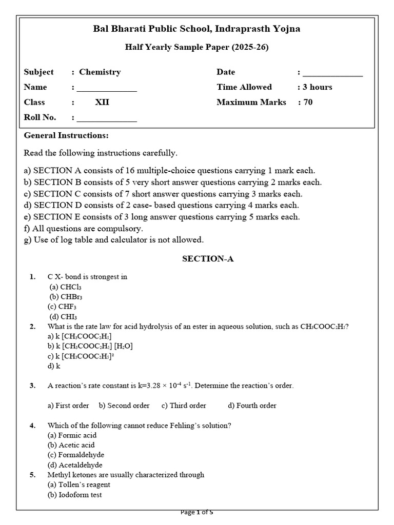 Class Xii Sample Paper PDF | PDF | Chemical Reactions | Osmosis