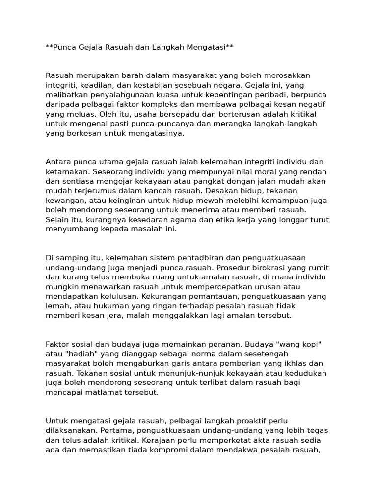 Punca Gejala Rasuah Dan Langkah Mengatasi | PDF
