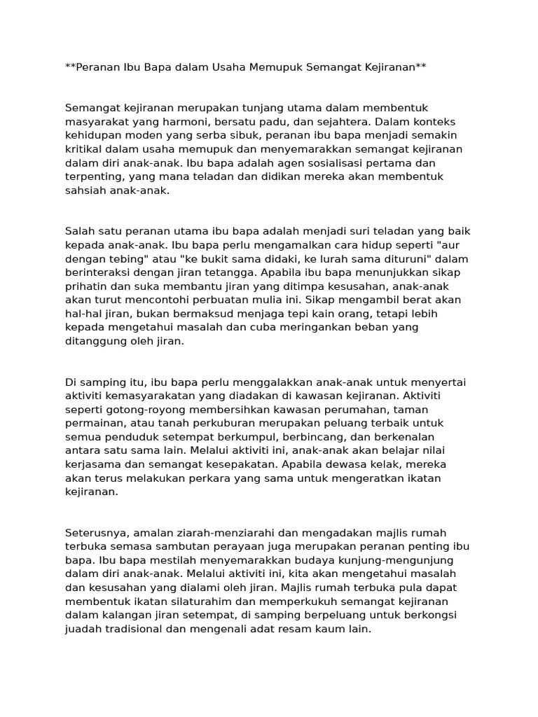 Peranan Ibu Bapa dalam Kejiranan | PDF